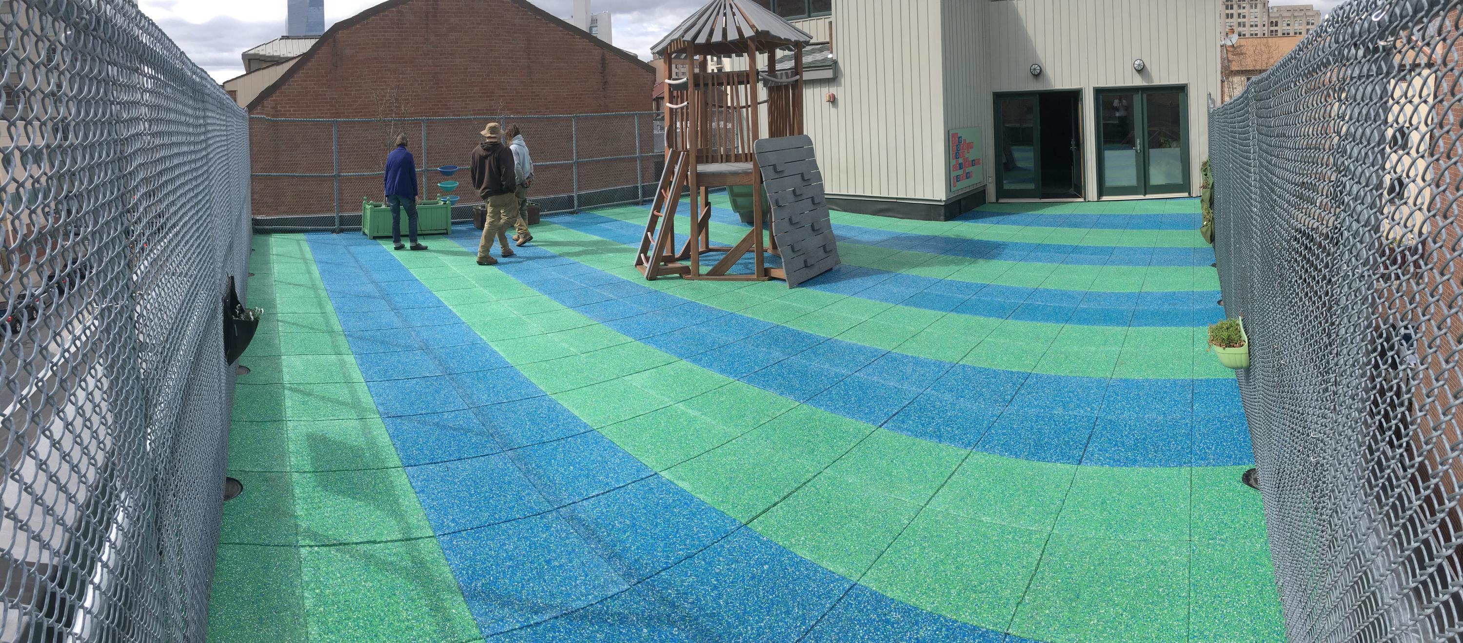 Rooftop Playground in Philly using Custom Blended TPV Rubber Tiles Rooftop Playground in Philly using Custom Blended TPV Rubber Tiles