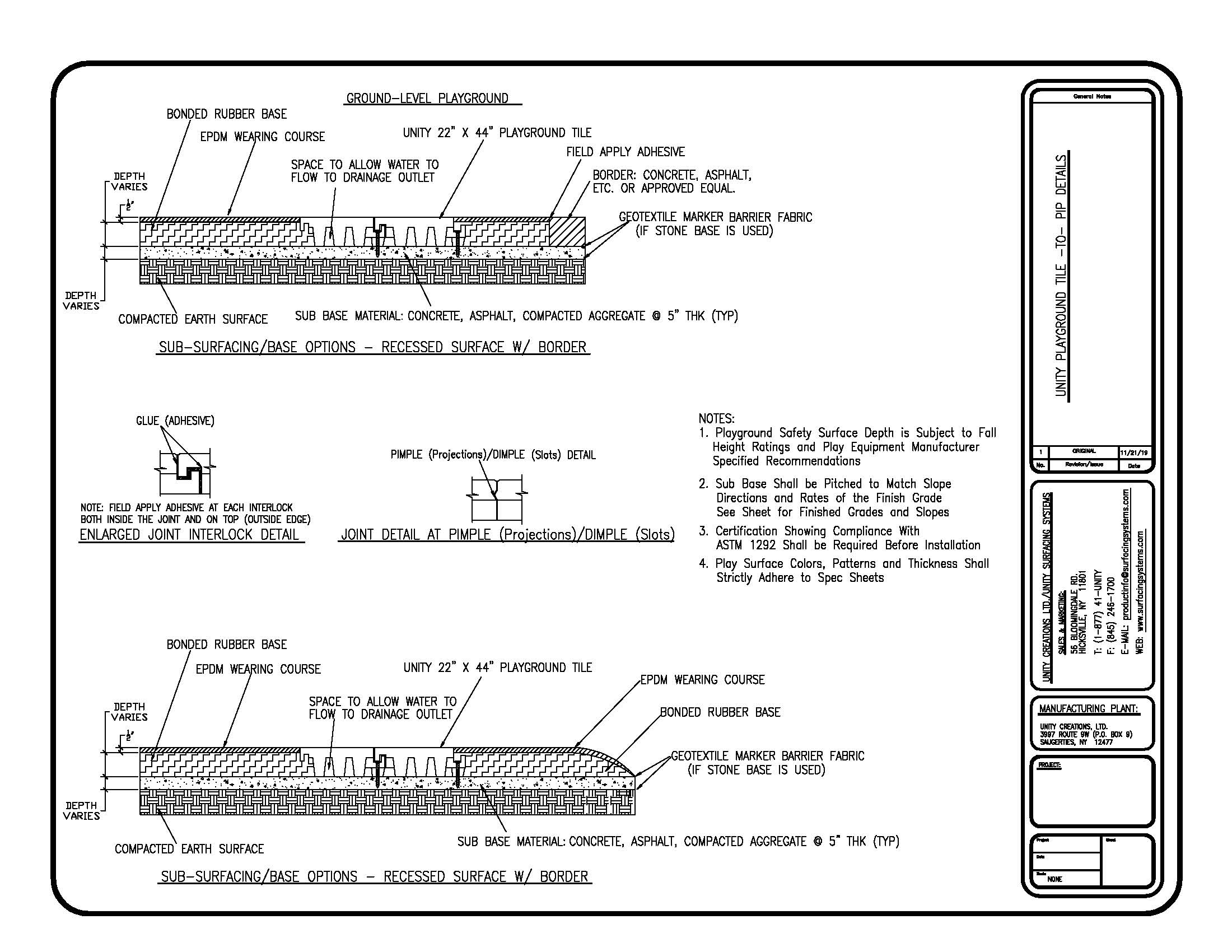 UNITY SURFACING Tile To PIP Detailed Drawings 8.5X11 for 2020