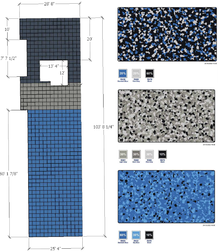 Rooftop Playground w/measurements using three (3) different colors