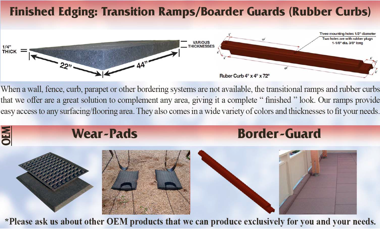 UNITY'S = OEM Product Info on Ramps Curbs Wearpads and Boarders