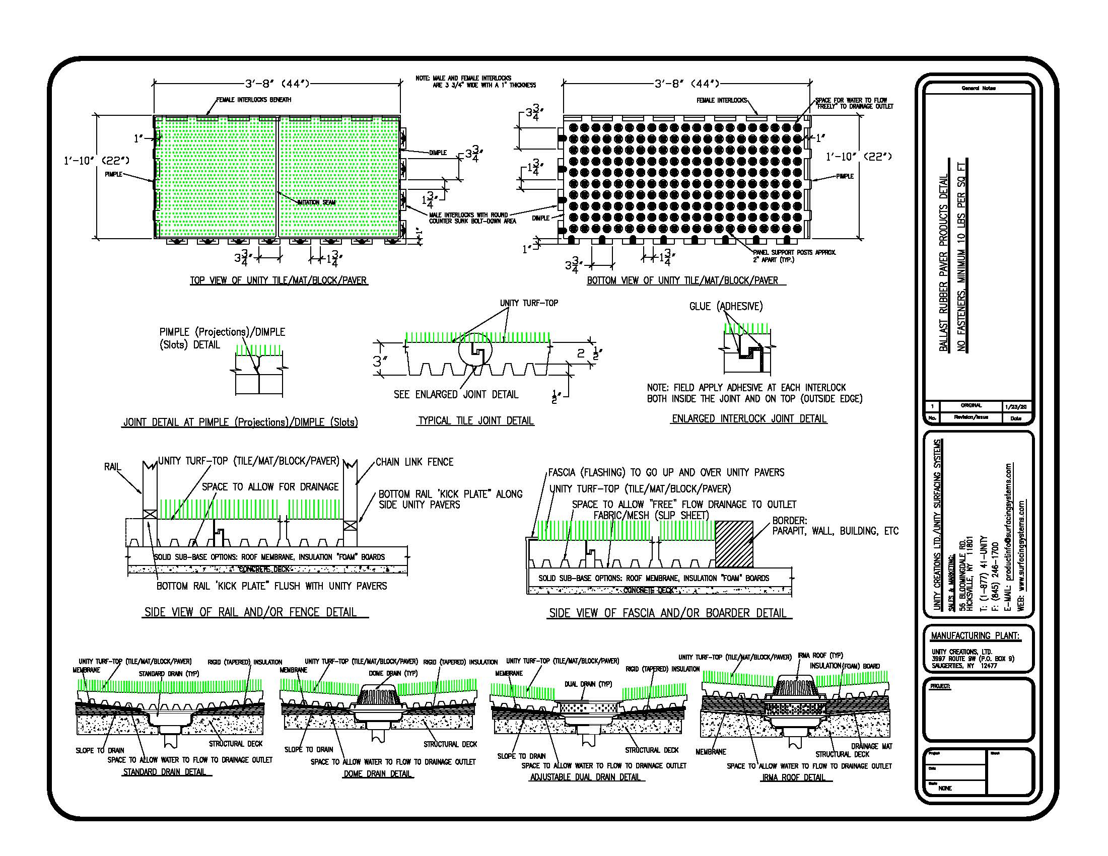 UNITY'S Ballast Rubber Paver wTURF-TOP Detail showing all