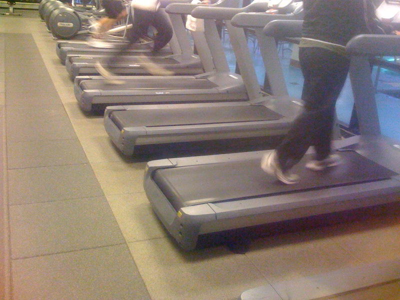 Hotel fitness area using our 1 3/8" thick TPV Top tiles