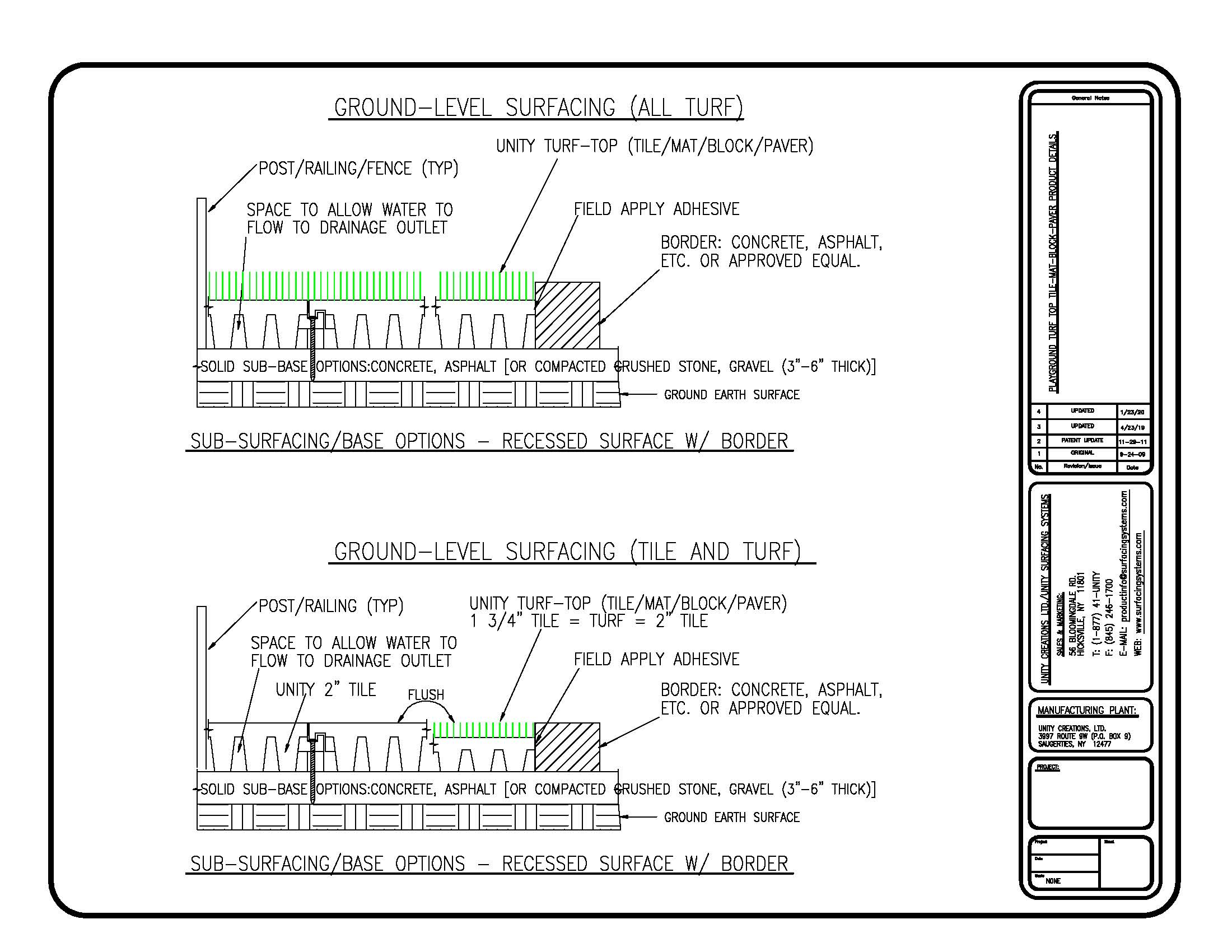 UNITY'S Standard Playground TURF-TOP Tile Details BOTH Options (All Turf or Tile & Turf) 8.5x11