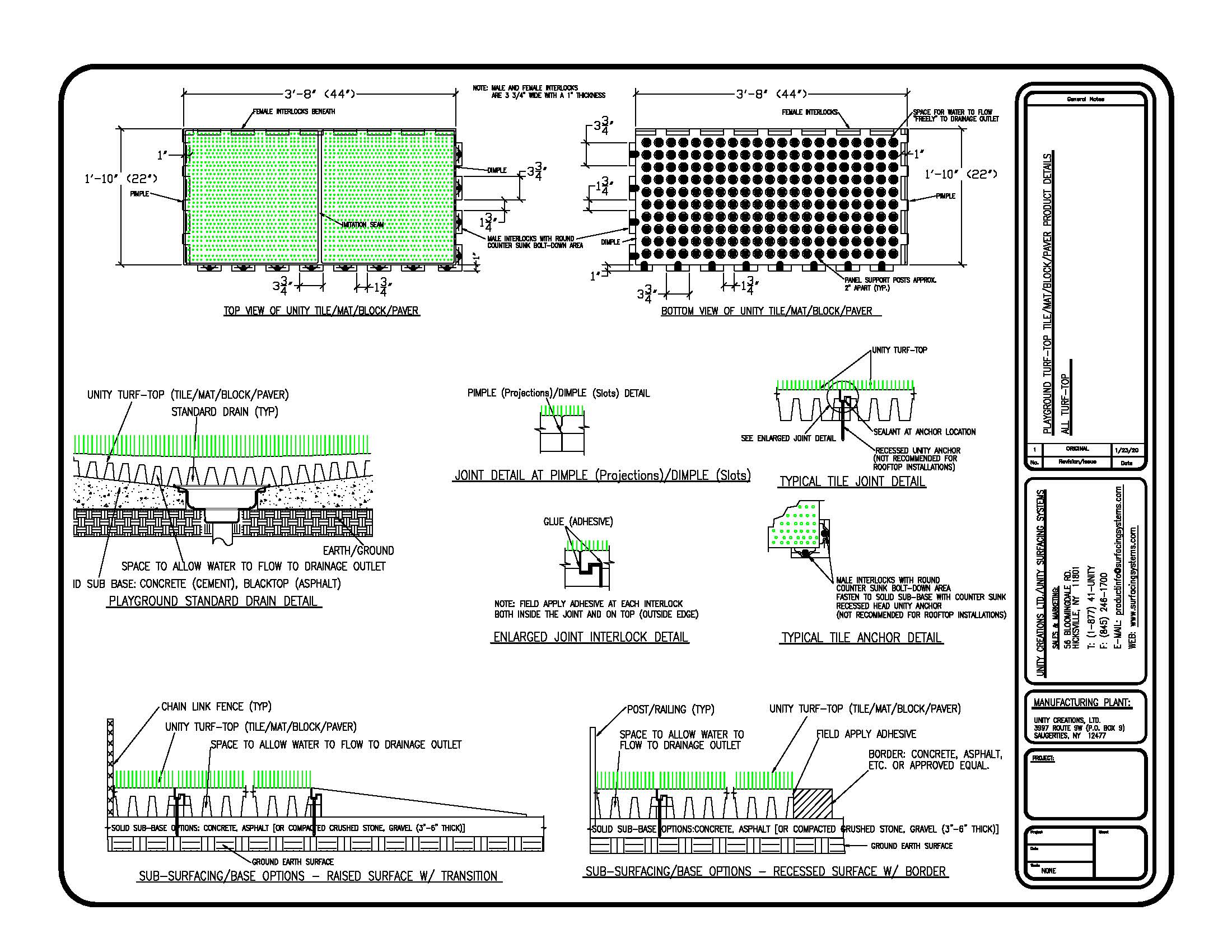 UNITY'S Standard Playground Tile wTURF-TOP Details 8.5x11