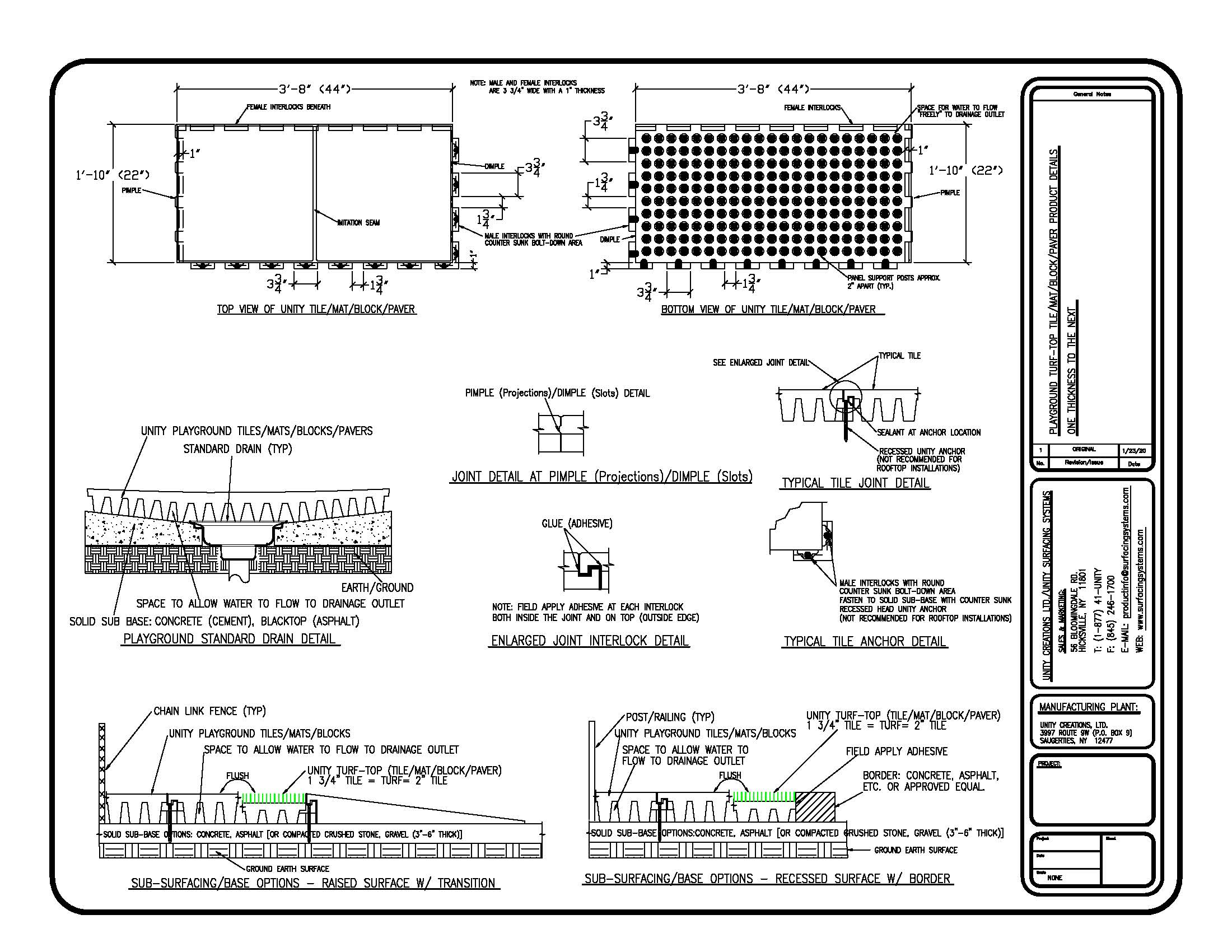 UNITY'S Standard Playground Tile wTURF-TOP Flush Install from one to the next Detail 8.5x11