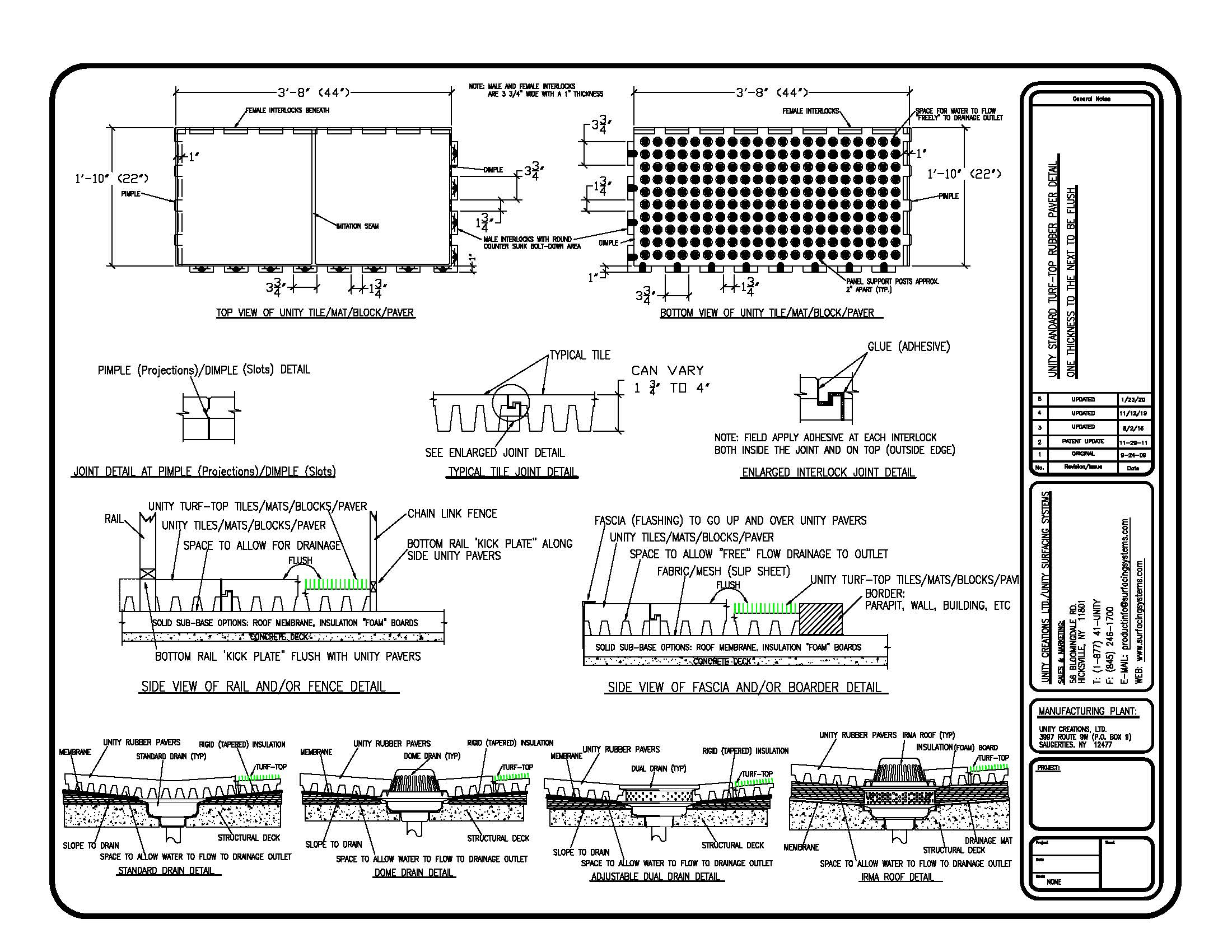 UNITY'S Standard ROOFTOP Paver wTURF-TOP Flush Install from one to the next Detail