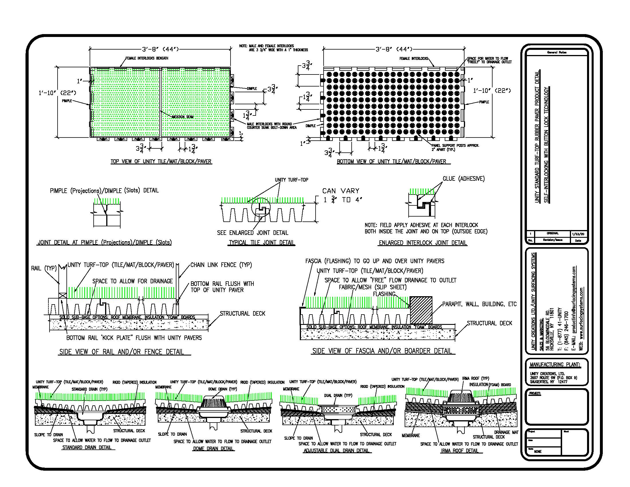 UNITY'S Standard Roof Paver wALL TURF-TOP Detail