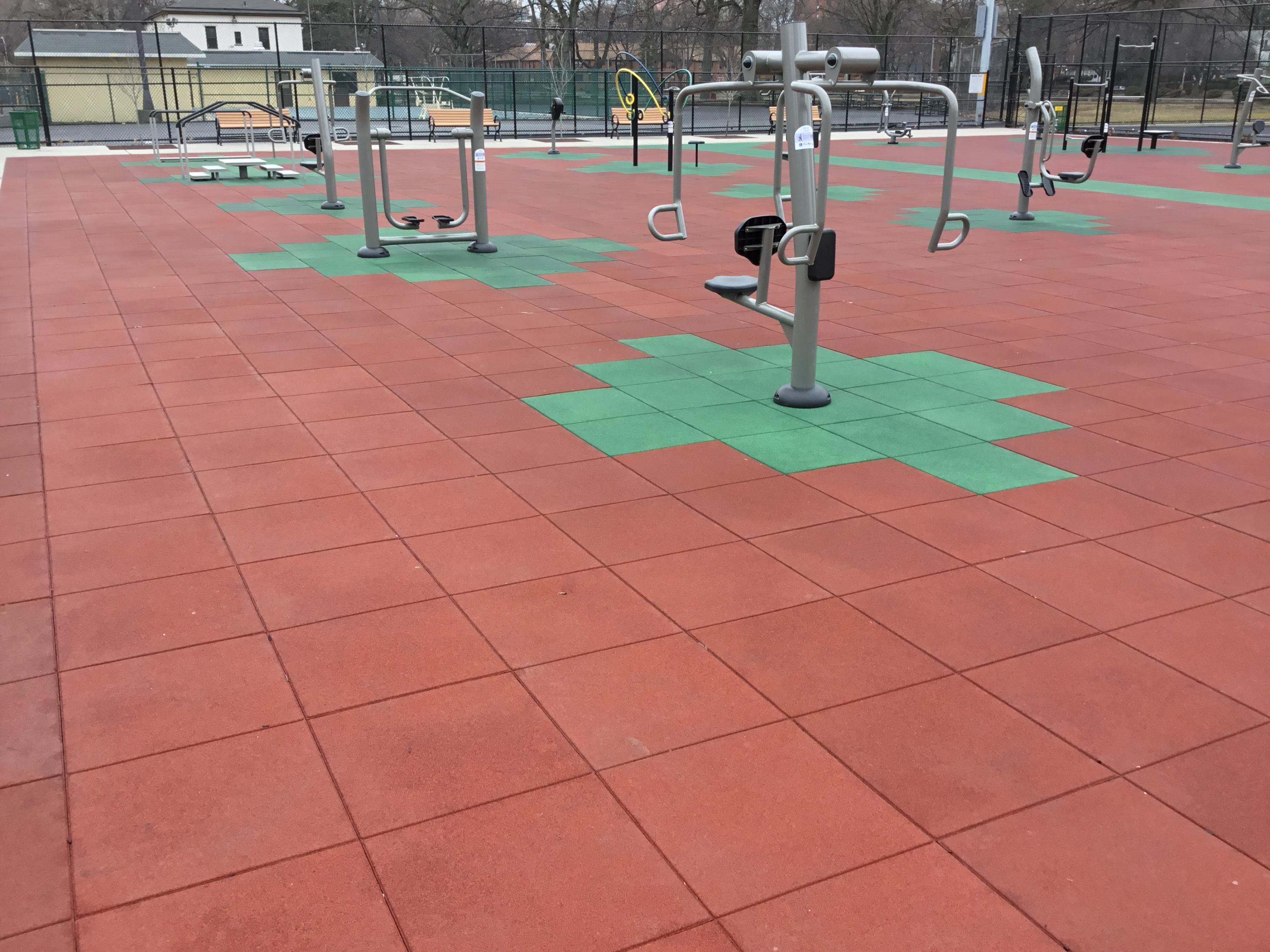 Unity on Muni Park Outdoor Fitness area using Pigmented Interlocking Tiles H